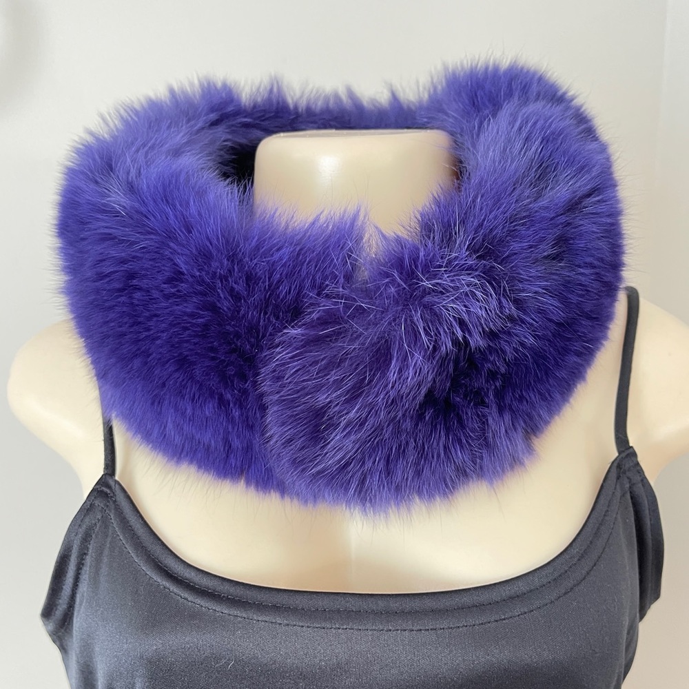 Surell Genuine Purple Rabbit Fur Snood Scarf Wrap Collar Headband Ear Muffs 24”